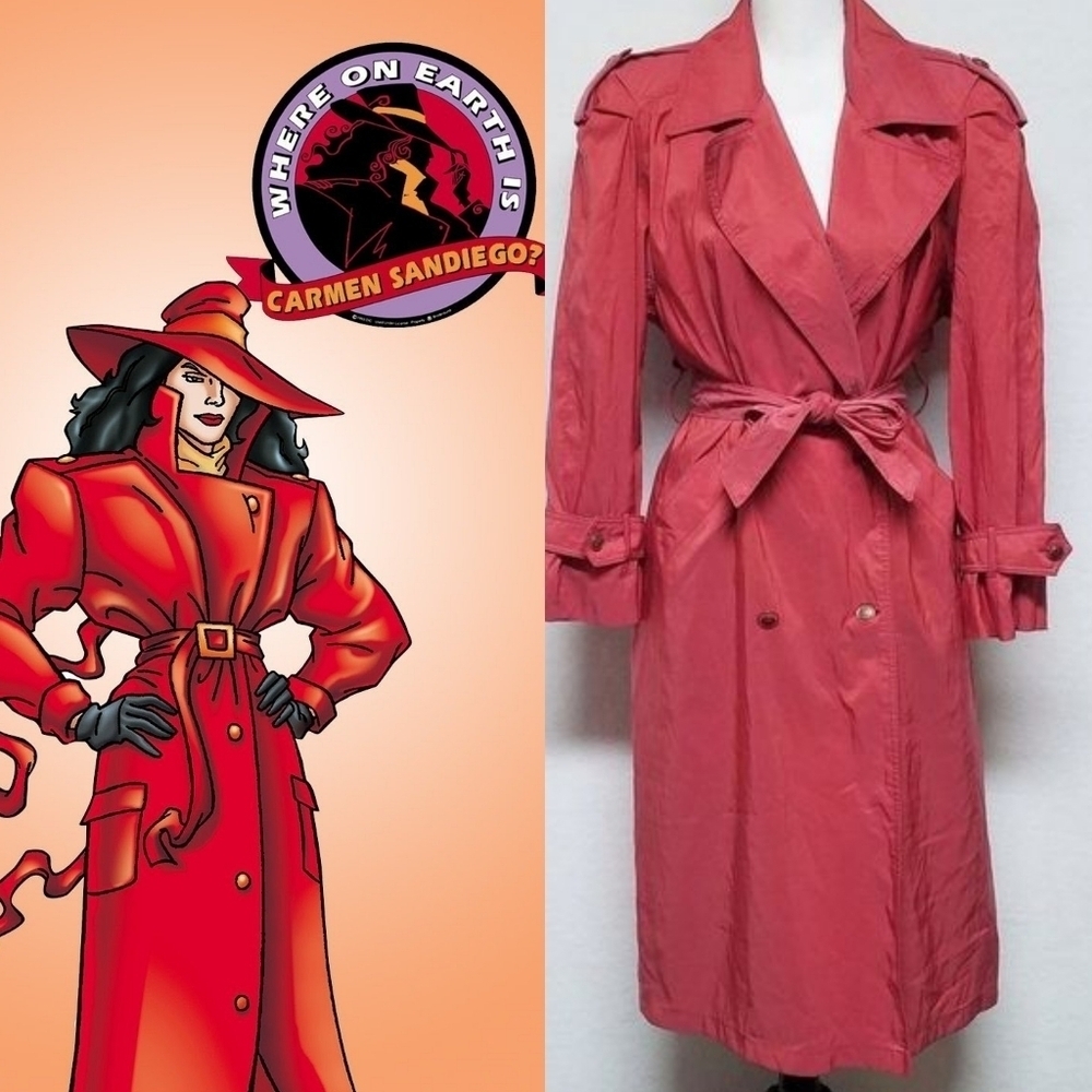 Rare Vintage 70s London Fog Red Taffeta Double Breasted Notched Collar Raincoat